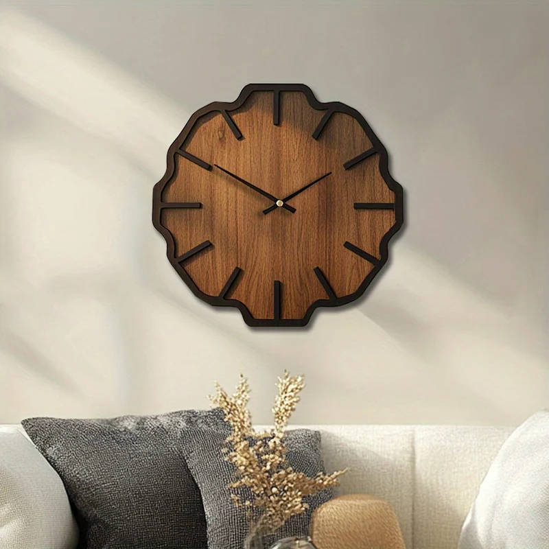 Euroselle Decorative Irregular Wooden Wall Clock Battery Operated