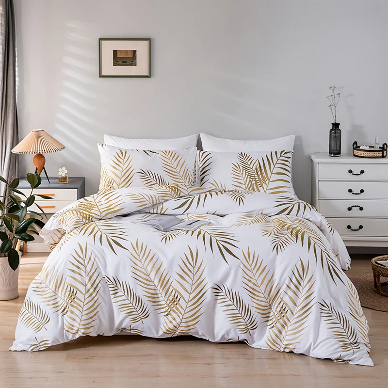 Euroselle Leaf Print Soft Duvet Cover Set For Bedroom