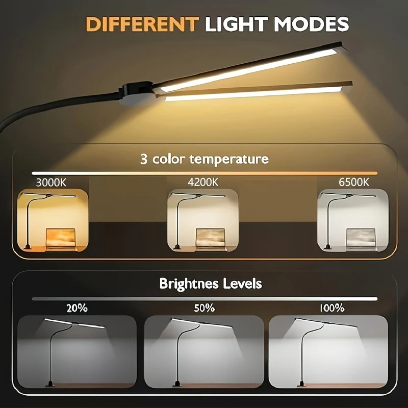 Euroselle USB Powered Dual-Head LED Table Lamp With Flexible Gooseneck