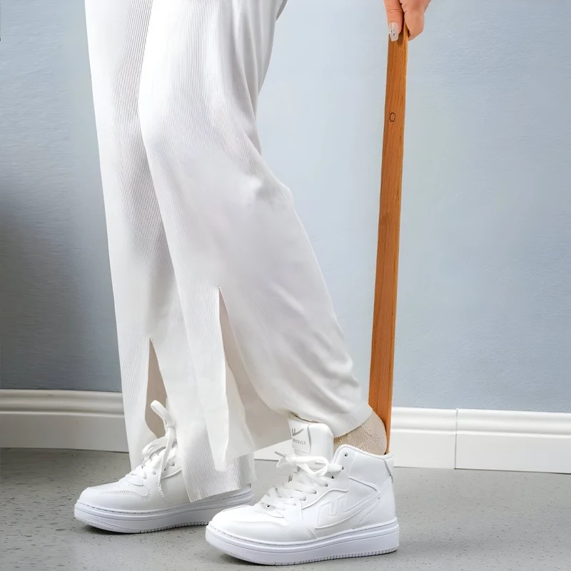 Euroselle Extra Long Wooden Shoe Horn With Ergonomic Handle And Magnetic Storage For Upright Comfort