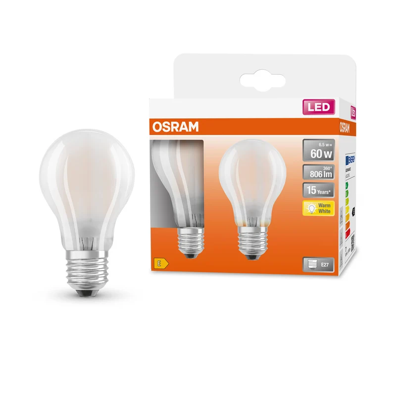 OSRAM LED Lampe LED Retrofit CLASSIC A 6.5W 827 Frosted E27, 806 lm, 2700 K, Warmweiß, 2er Pack