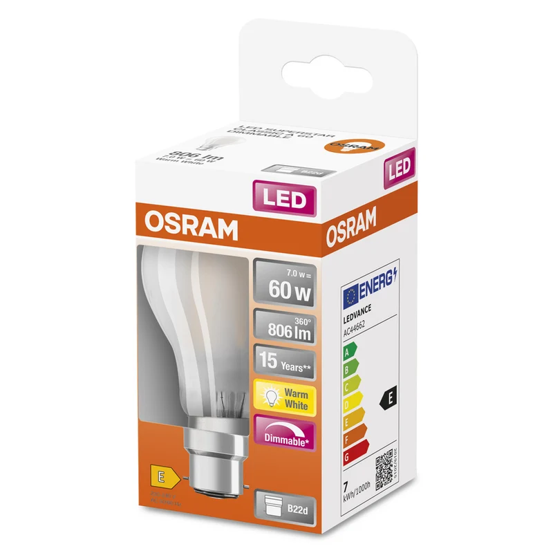 OSRAM LED Lampe LED Retrofit CLASSIC A DIM 7W 827 Frosted B22d, 806 lm, 2700 K, Warmweiß
