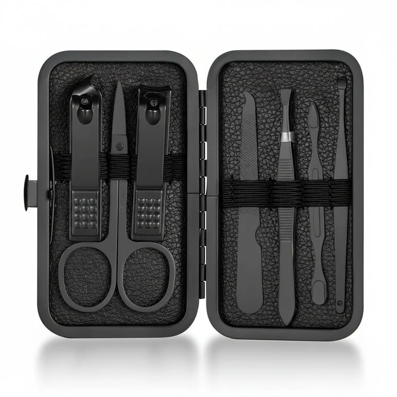 Euroselle 15-Piece Classic Black Nail Care Set For Hands, Feet, And Face Stainless Steel Tools