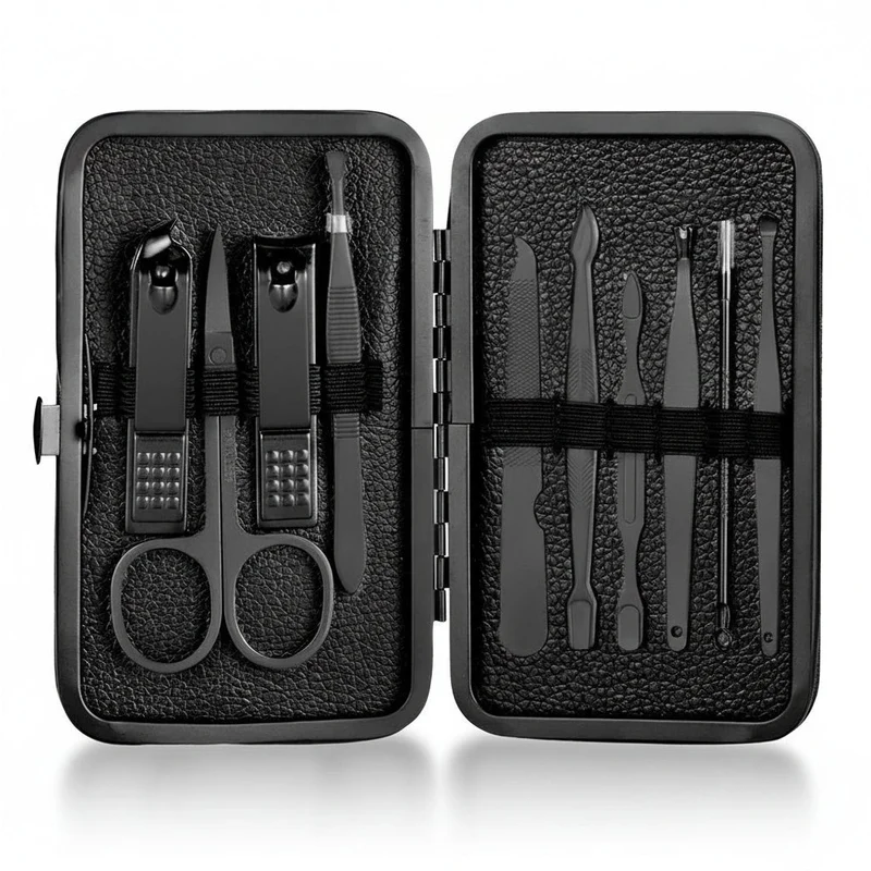 Euroselle 15-Piece Classic Black Nail Care Set For Hands, Feet, And Face Stainless Steel Tools