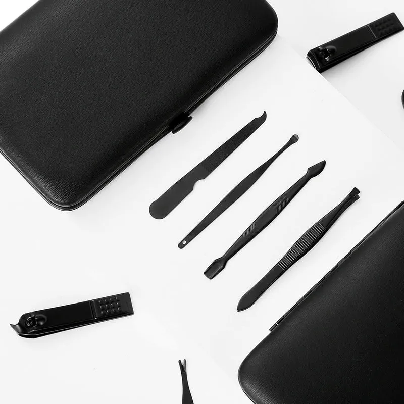 Euroselle 15-Piece Classic Black Nail Care Set For Hands, Feet, And Face Stainless Steel Tools