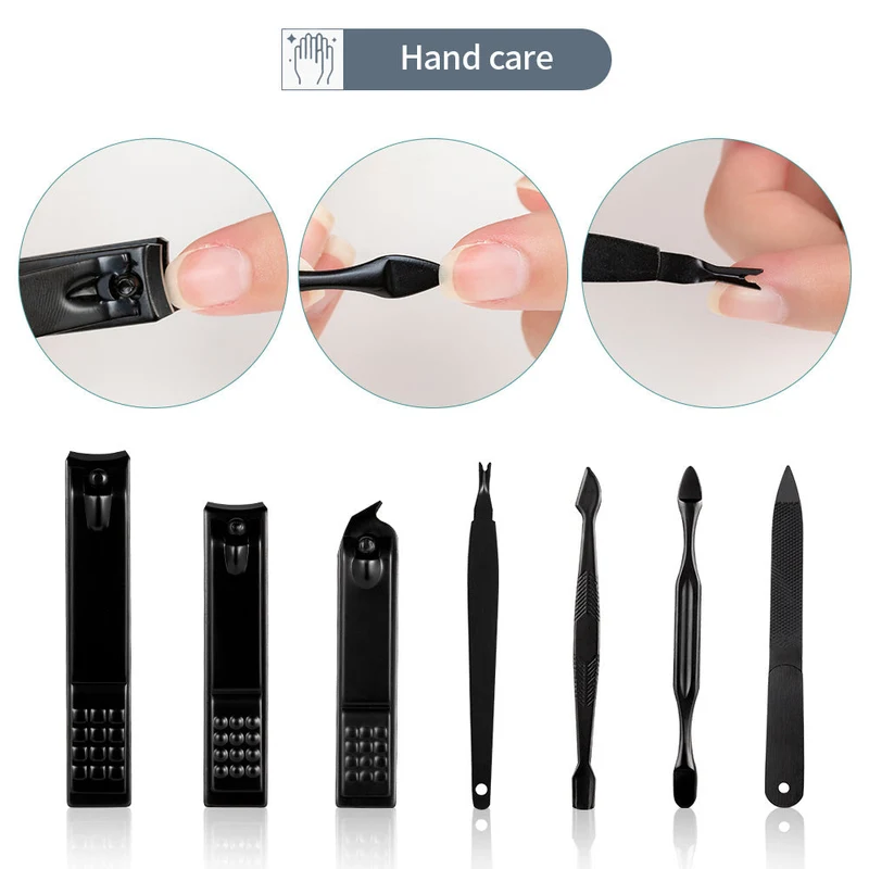 Euroselle 15-Piece Classic Black Nail Care Set For Hands, Feet, And Face Stainless Steel Tools