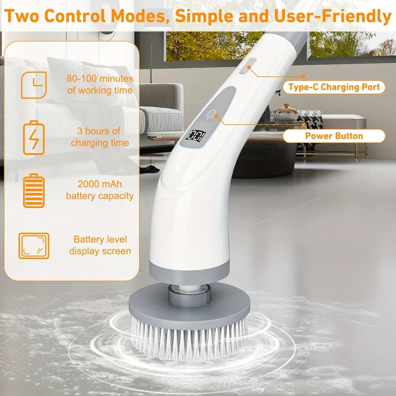 Euroselle Rechargeable Electric Spin Scrubber With Detachable Handle