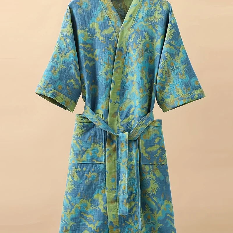 Euroselle Premium Pajama Set In 100% Cotton Double-Layer Gauze, Unisex Mid-Length For All Seasons
