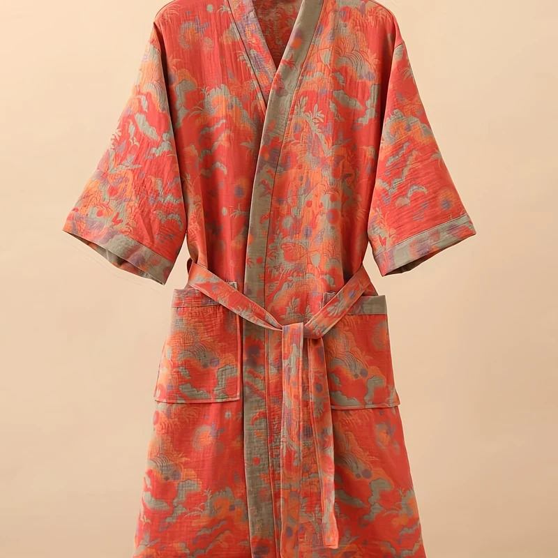 Euroselle Premium Pajama Set In 100% Cotton Double-Layer Gauze, Unisex Mid-Length For All Seasons