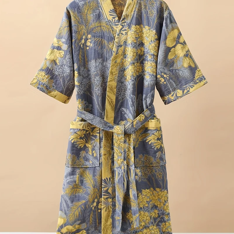 Euroselle Premium Pajama Set In 100% Cotton Double-Layer Gauze, Unisex Mid-Length For All Seasons