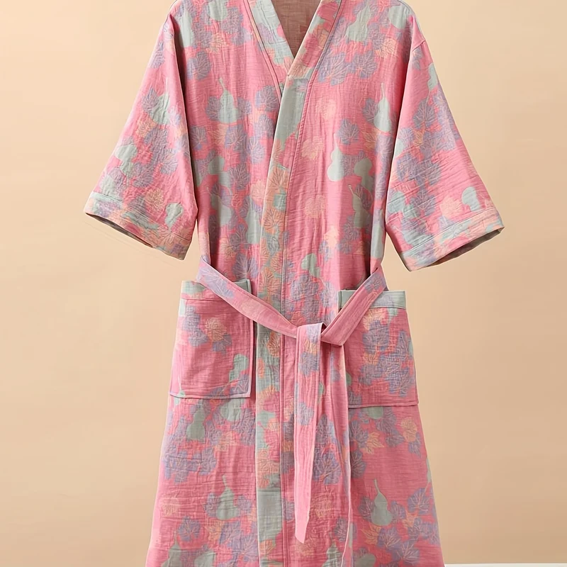 Euroselle Premium Pajama Set In 100% Cotton Double-Layer Gauze, Unisex Mid-Length For All Seasons