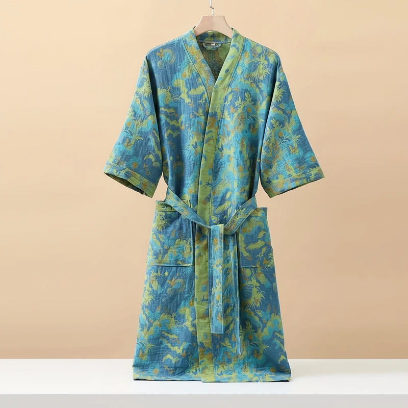 Euroselle Premium Pajama Set In 100% Cotton Double-Layer Gauze, Unisex Mid-Length For All Seasons
