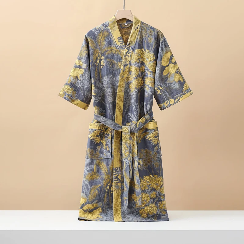 Euroselle Premium Pajama Set In 100% Cotton Double-Layer Gauze, Unisex Mid-Length For All Seasons