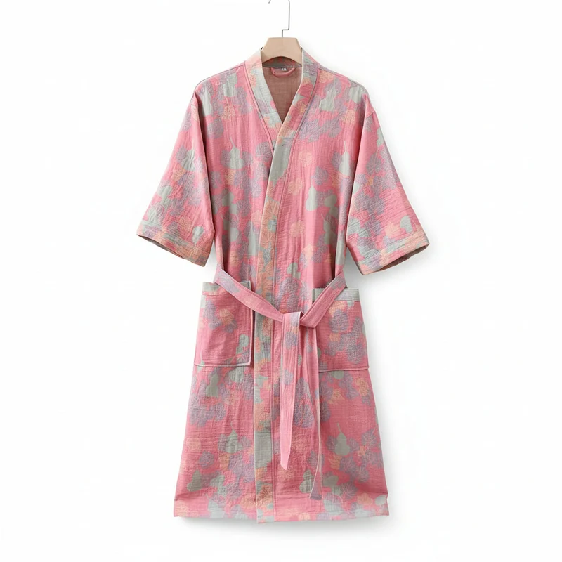 Euroselle Premium Pajama Set In 100% Cotton Double-Layer Gauze, Unisex Mid-Length For All Seasons