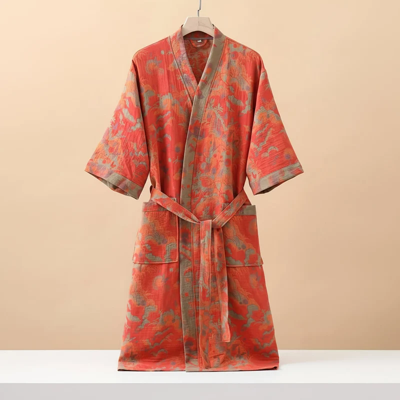 Euroselle Premium Pajama Set In 100% Cotton Double-Layer Gauze, Unisex Mid-Length For All Seasons