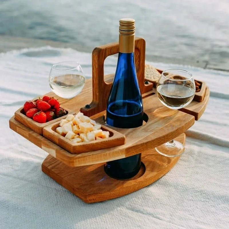 Euroselle Portable Wooden Folding Picnic Table With Snack Compartments For Outdoor Use