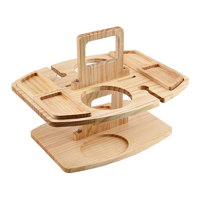 Euroselle Portable Wooden Folding Picnic Table With Snack Compartments For Outdoor Use