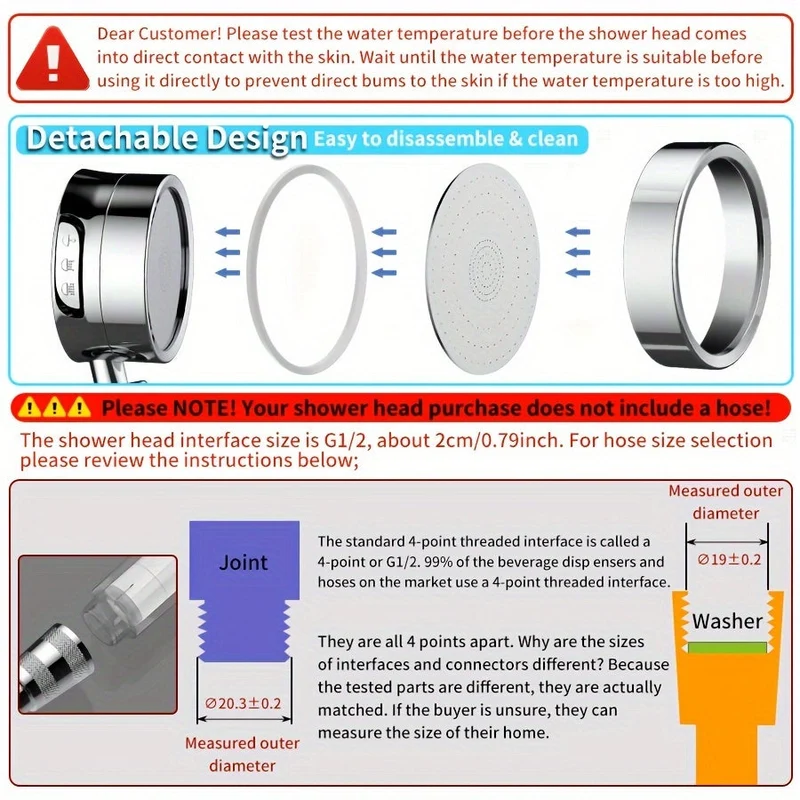 Euroselle Adjustable High-Pressure Shower Head With Three Flow Settings