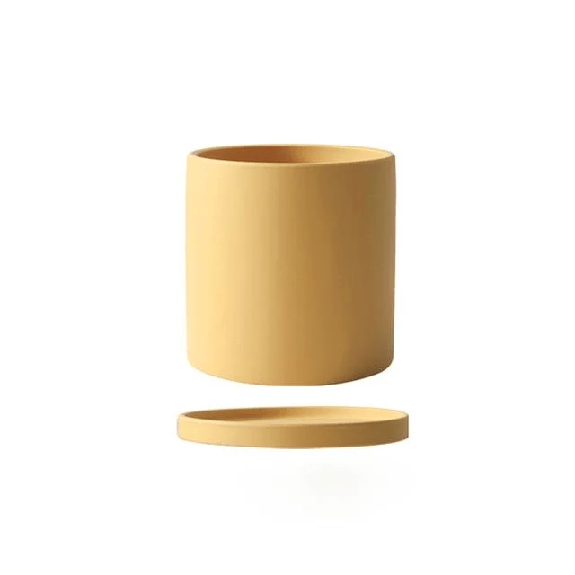 Euroselle White Ceramic Flowerpot With Elegant Minimalist Decor
