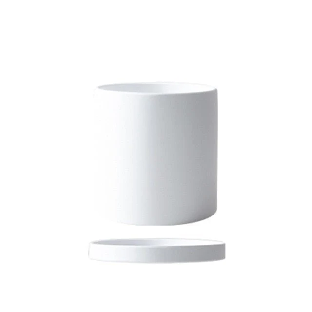 Euroselle White Ceramic Flowerpot With Elegant Minimalist Decor