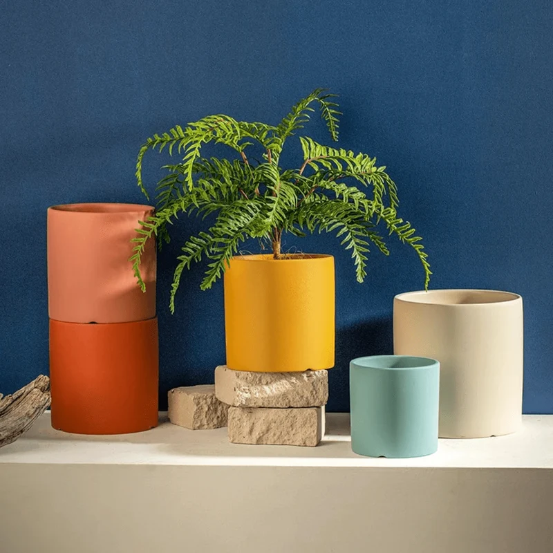 Euroselle White Ceramic Flowerpot With Elegant Minimalist Decor