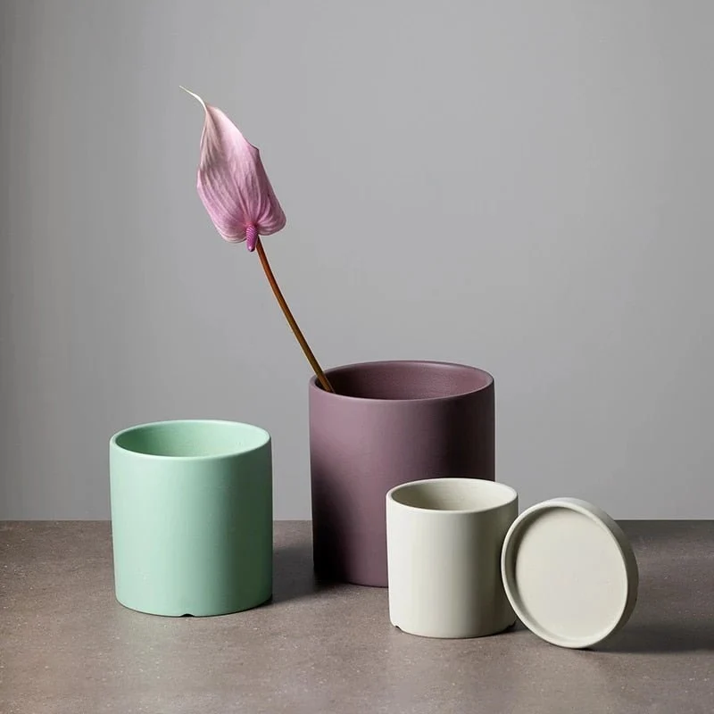Euroselle White Ceramic Flowerpot With Elegant Minimalist Decor