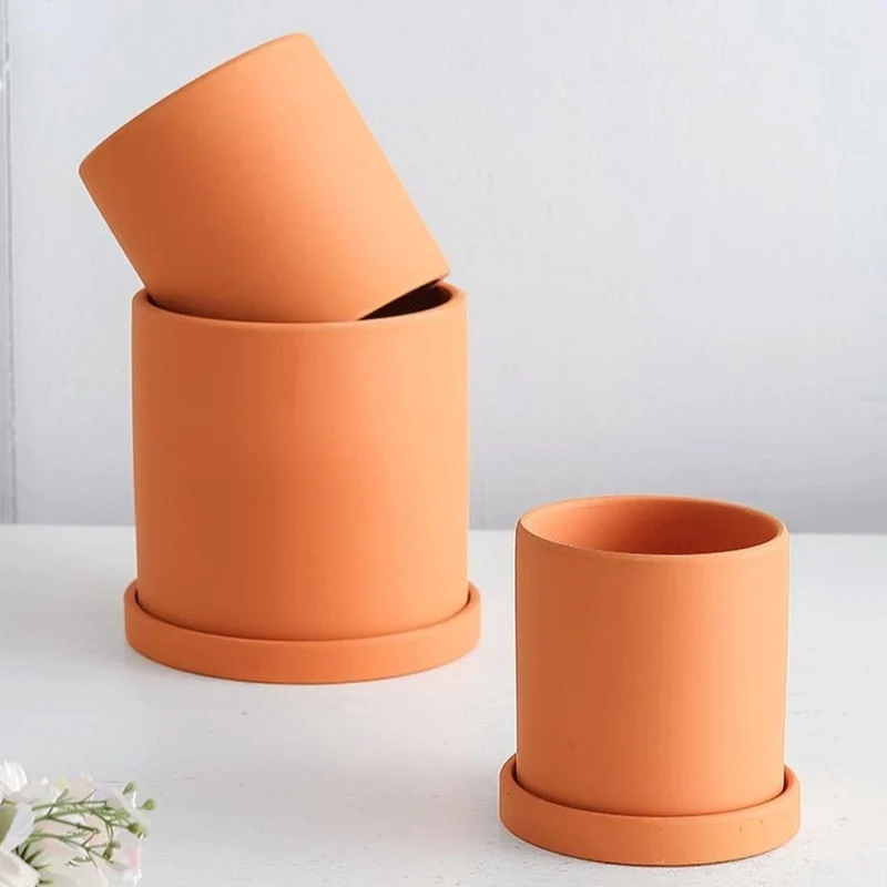 Euroselle White Ceramic Flowerpot With Elegant Minimalist Decor