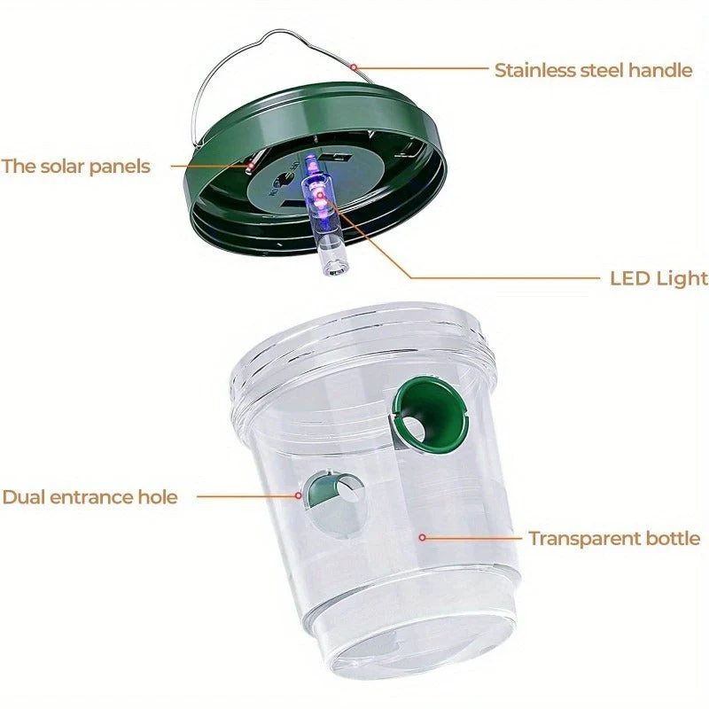 Euroselle Solar Powered Outdoor Wasp And Hornet Trap Set With Integrated Solar Light