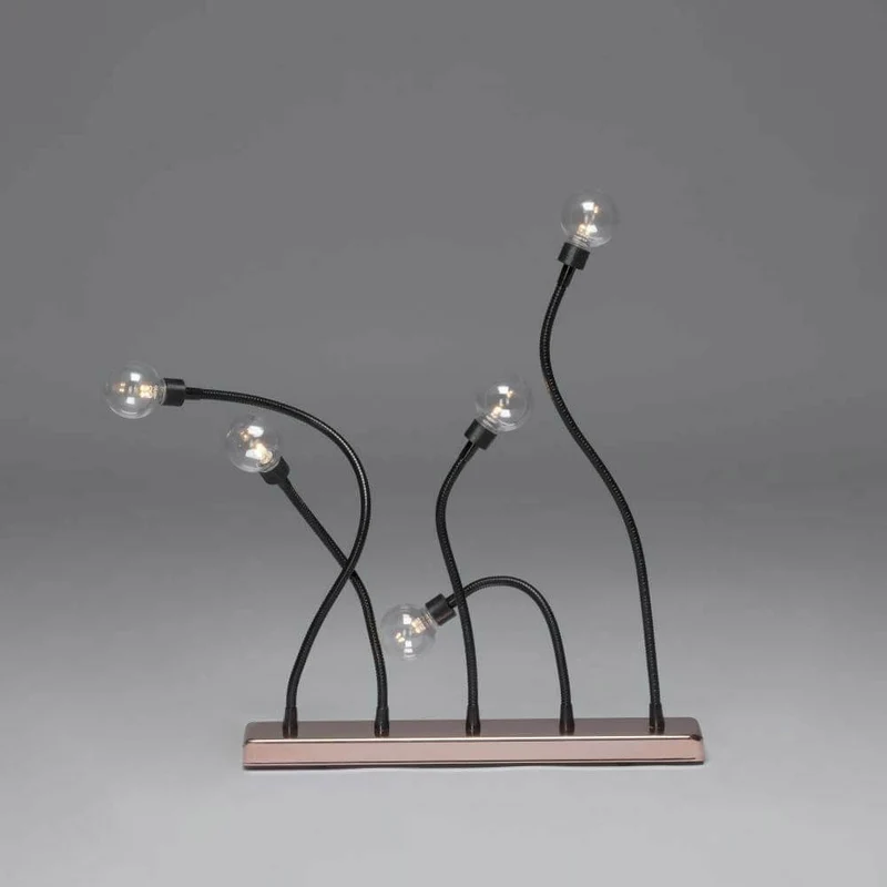 LED Metallleuchter schwarz kupferfarben 2 LED's je Birne 10 warmweiße Dioden