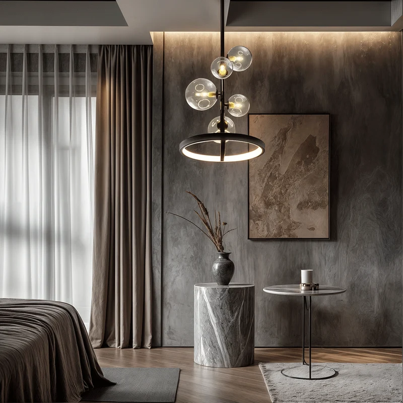 Lucian Bubble Chandelier By Euroselle Aluminum And Hand-Blown Glass Pendant Light