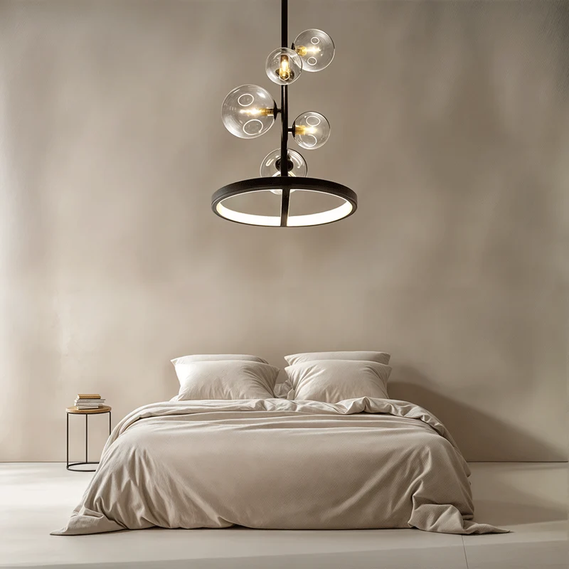 Lucian Bubble Chandelier By Euroselle Aluminum And Hand-Blown Glass Pendant Light