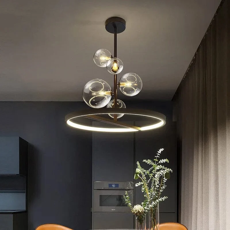 Lucian Bubble Chandelier By Euroselle Aluminum And Hand-Blown Glass Pendant Light