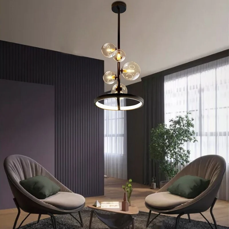 Lucian Bubble Chandelier By Euroselle Aluminum And Hand-Blown Glass Pendant Light
