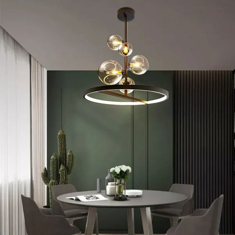 Lucian Bubble Chandelier By Euroselle Aluminum And Hand-Blown Glass Pendant Light