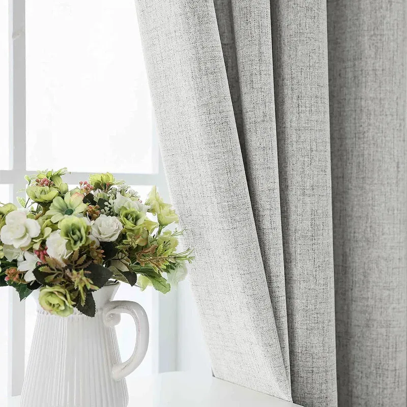 Euroselle NOCTAVIA 2 Panel 100% Blackout Linen Curtains With Tiebacks for Bedroom and Living Room
