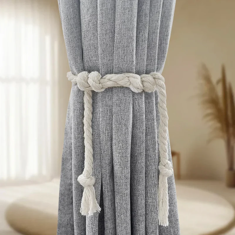Euroselle NOCTAVIA 2 Panel 100% Blackout Linen Curtains With Tiebacks for Bedroom and Living Room