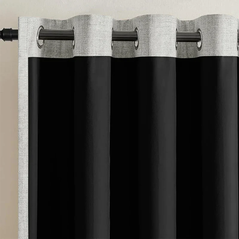 Euroselle NOCTAVIA 2 Panel 100% Blackout Linen Curtains With Tiebacks for Bedroom and Living Room