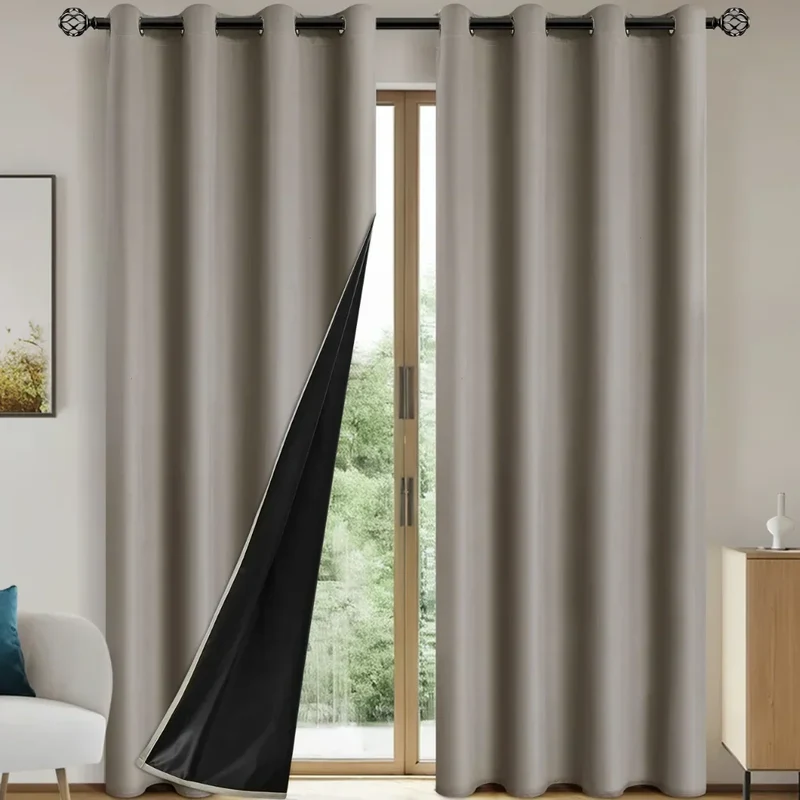 Euroselle 100% Blackout Curtains With Coated Lining For Bedroom And Living Room