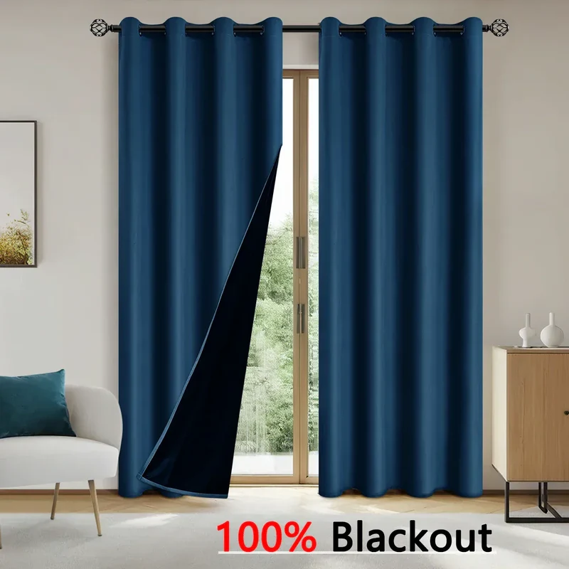 Euroselle 100% Blackout Curtains With Coated Lining For Bedroom And Living Room