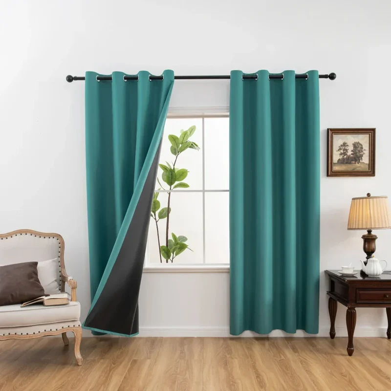 Euroselle 100% Blackout Curtains With Coated Lining For Bedroom And Living Room