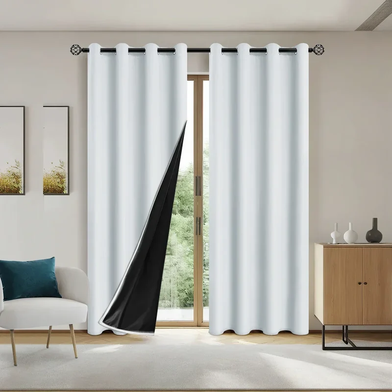 Euroselle 100% Blackout Curtains With Coated Lining For Bedroom And Living Room
