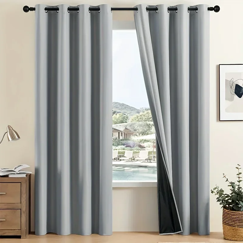 Euroselle 100% Blackout Curtains With Coated Lining For Bedroom And Living Room
