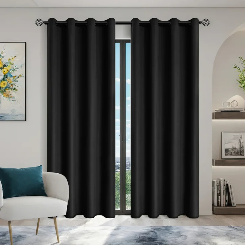 Euroselle 100% Blackout Curtains With Coated Lining For Bedroom And Living Room