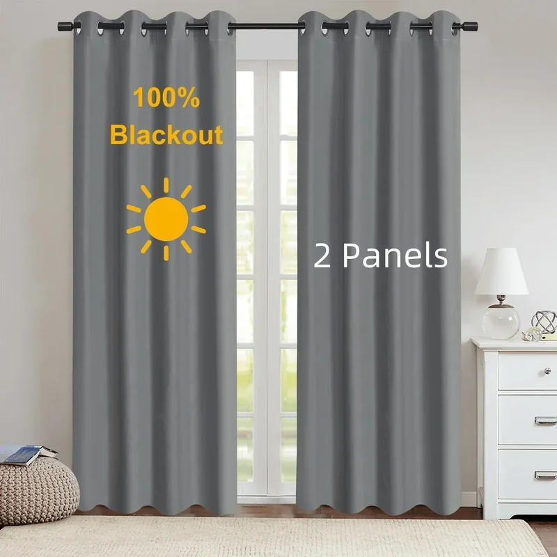 Euroselle 100% Blackout Curtains With Coated Lining For Bedroom And Living Room