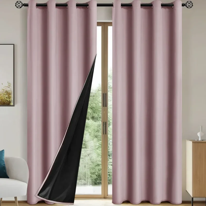 Euroselle 100% Blackout Curtains With Coated Lining For Bedroom And Living Room