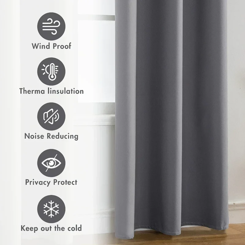 Euroselle 100% Blackout Curtains With Coated Lining For Bedroom And Living Room