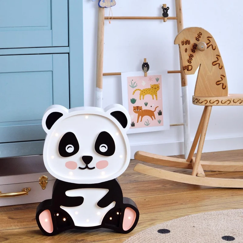 Handgemachte LED Holzlampe Panda, 36 x 28 cm