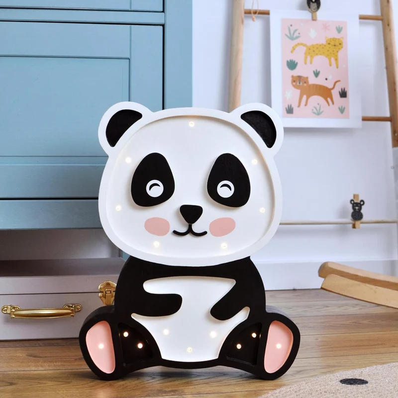 Handgemachte LED Holzlampe Panda, 36 x 28 cm