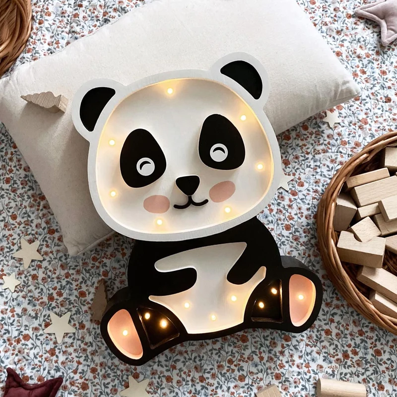 Handgemachte LED Holzlampe Panda, 36 x 28 cm