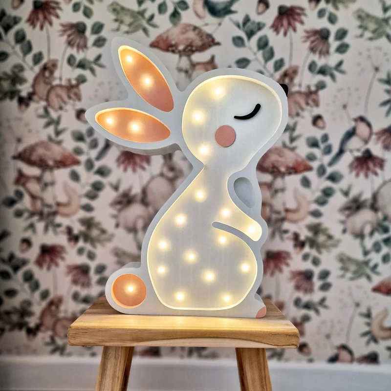 Handgemachte LED Holzlampe Hase, 38 x 28 cm